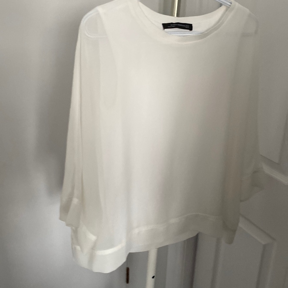 Zara floaty sheet blouse with tank liner and sheer sleeves